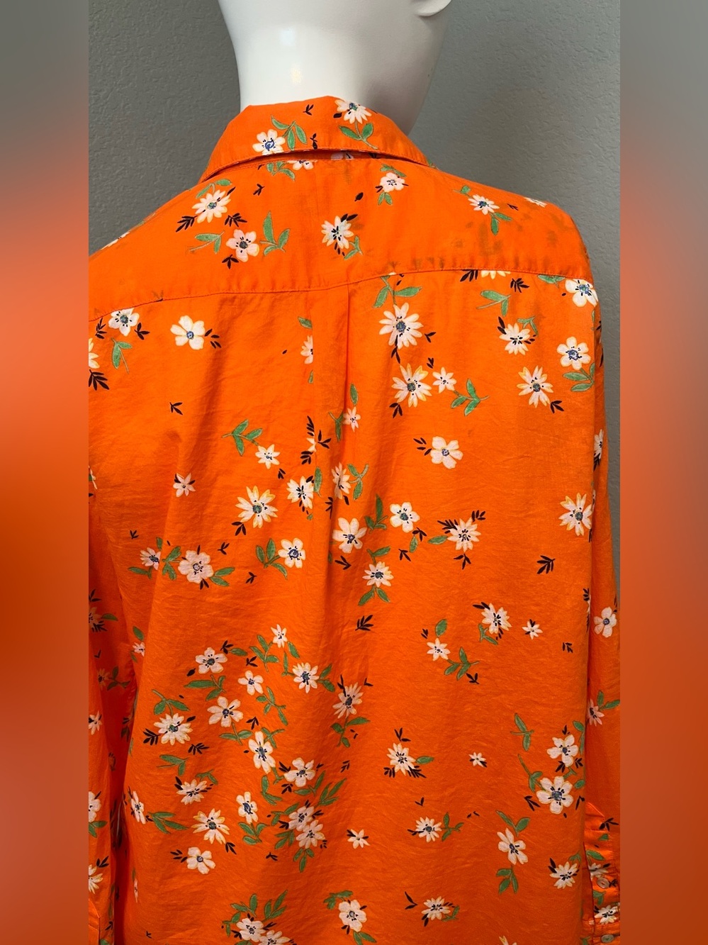 TALBOTS Women’s Cotton Orange Floral Lively Ditsy BD LS Top Shirt Size M - Picture 10 of 16